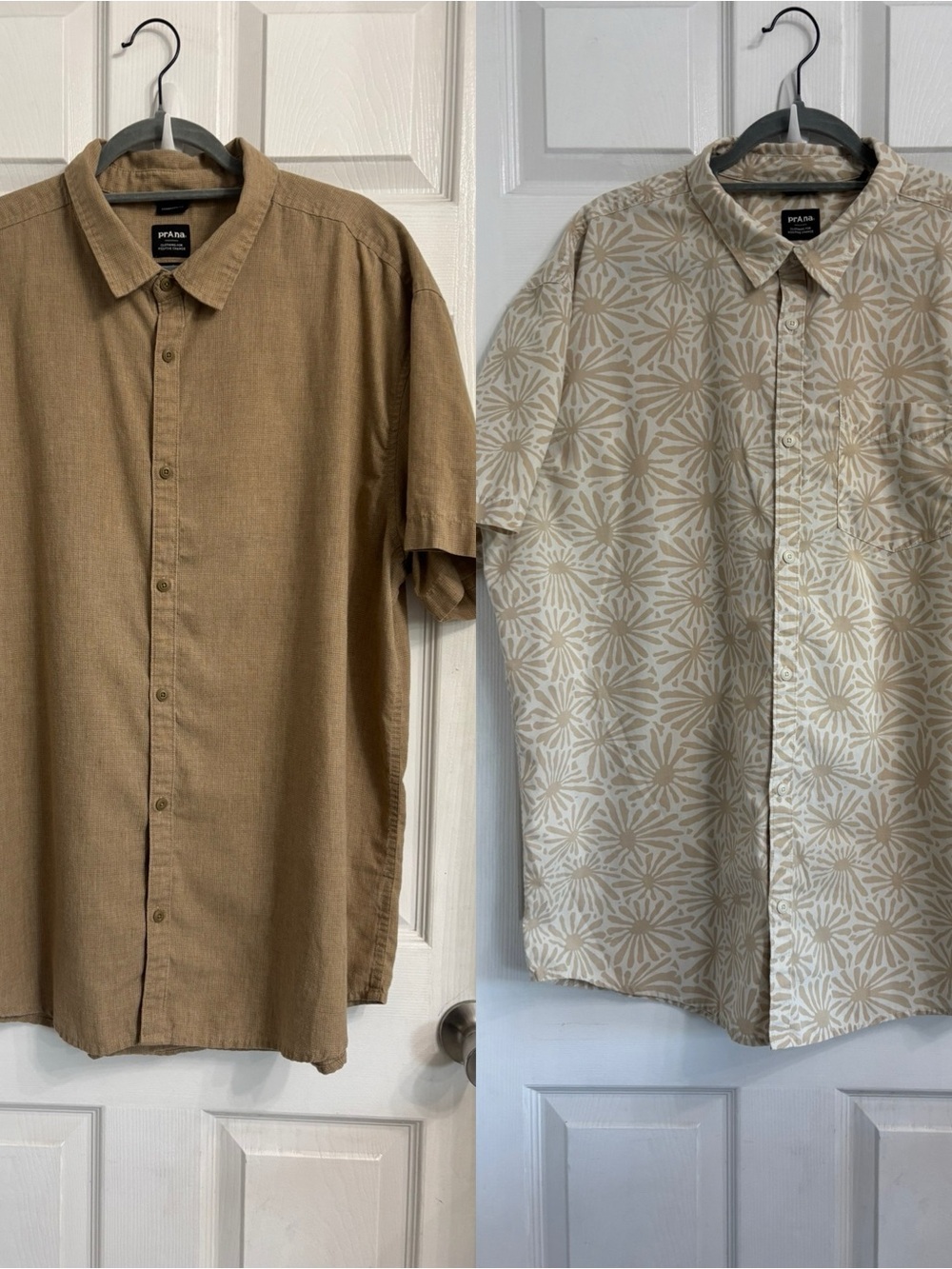 Prana Men's Short-Sleeve Button Shirt - Tan / Beige/ Floral XXL Standard Fit